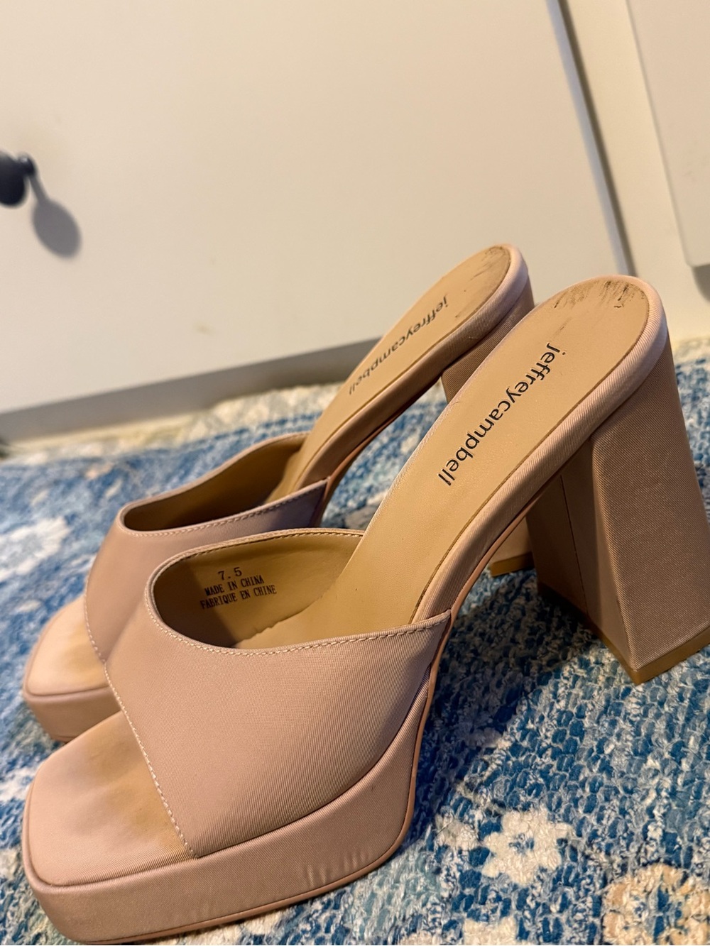 Jeffrey Campbell Beige Platform Block Heel Mules